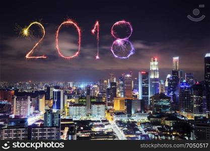 2018 Happy new year firework Sparkle with Singapore cityscape at night