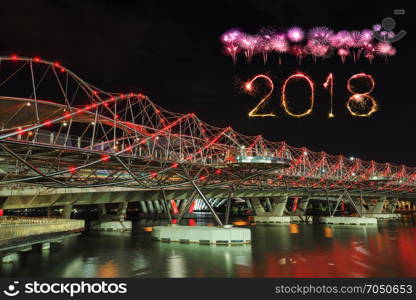 2018 Happy new year firework Sparkle with The Helix Bridge in Singapore