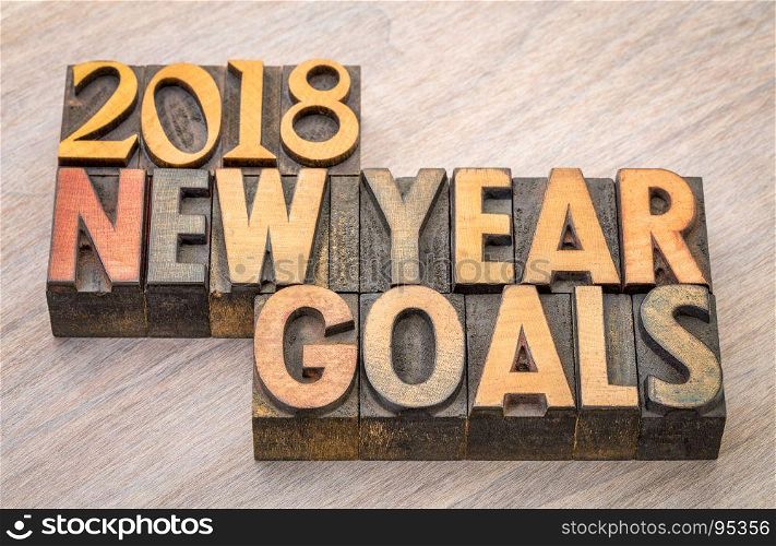 2018 New Year goals word abstract in vintage letterpress wood type