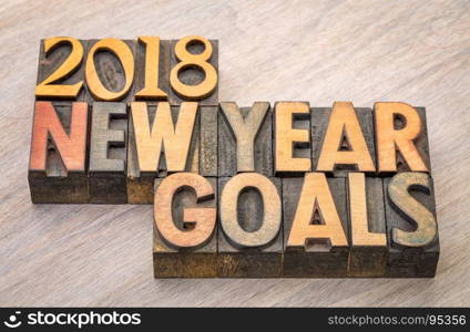 2018 New Year goals word abstract in vintage letterpress wood type