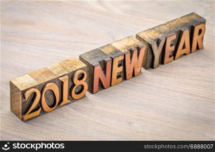 2018 New Year in vintage letterpress wood type printing blocks