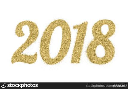 2018 of gold glitter on white background, symbol of New Year for your greeting card design.