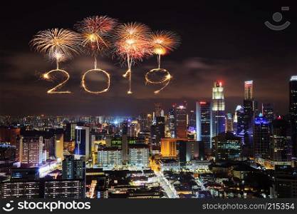 2019 Happy new year firework Sparkle with Singapore cityscape at night