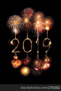 2019 happy new year written with Sparkle firework