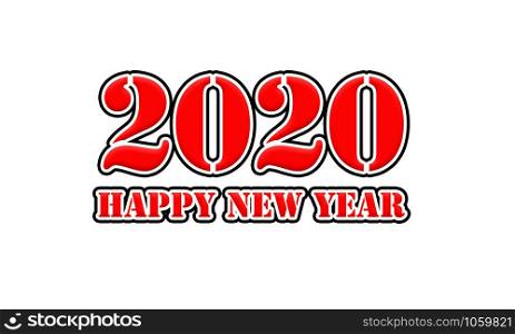 2020 happy new year Red-White-Black Stamp Text on white backgroud
