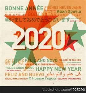 2020 Happy new year vintage card from the world in different languages. Happy new year from the world