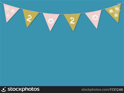 2020 New Year background pastel colour with triangle flags and paper cut pine trees. Minimal simple cute new year card vector or wallpaper for design work