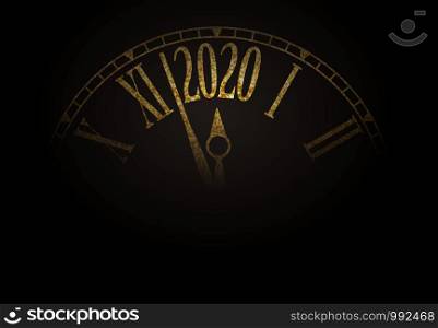 2020 New Year card with classic clock on gold background with copy space,illustration