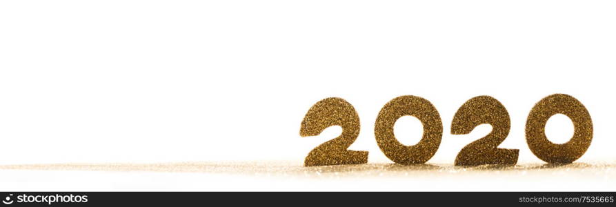 2020 New Year luxury glitter design concept numbers in golden glitters isolated on white background. 2020 New Year glitter design