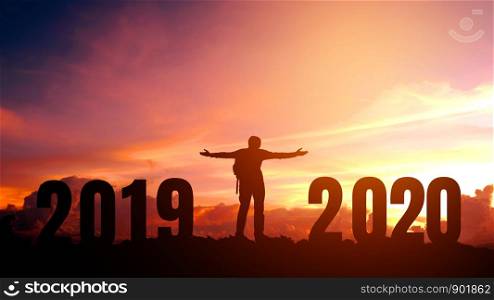 2020 New year Silhouette young man Freedom and Happy new year concept