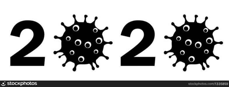2020 year coronavirus covid virus pandemic black icon illustration