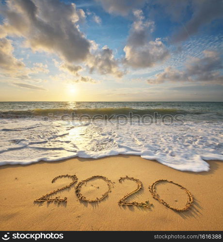 2020 year on the sea shore. Element of design.