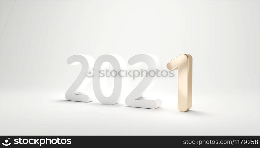 2021 bold letters white golden design 3d-illustration