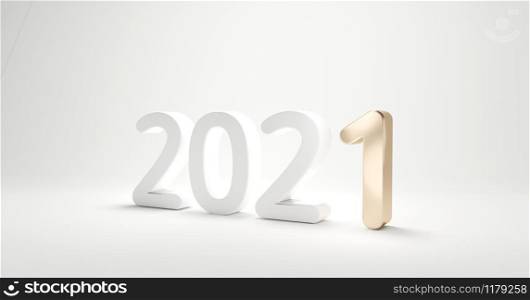 2021 bold letters white golden design 3d-illustration