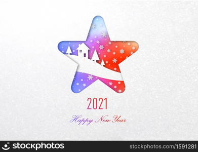 2021 Happy new year rainbow card in star frame. Happy new year 2021 rainbow card