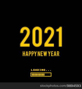 2021 pixel art banner for New Year. 2021 numbers in 8-bit retro and loading bar