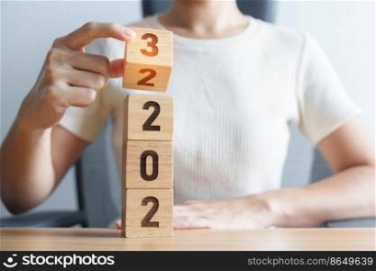 2022 change to 2023 year block on table. goal, Resolution, strategy, plan, start, budget, mission, action, motivation and New Year concepts
