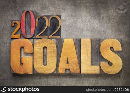 2022 goals - New Year resolutions and goal setting concept - word abstract in vintage letterpress wood type blocks against grunge metal background