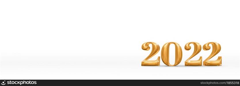 2022 happy new year golden number (3d rendering) on white studio room,Holiday card,Leave space for adding text.
