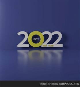 2022 Happy New Year new beginning concept number and text on blue reflection background 3D rendering illustration