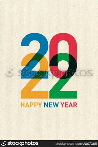 2022 Happy new year vintage card from the world in different languages and colors. Happy new year colorful vintage card from the world