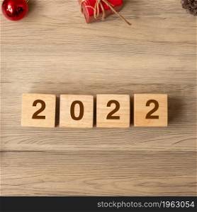 2022 Happy New Year with Christmas decoration. New Start, Resolution, Goals, Plan, Action and Mission Concept