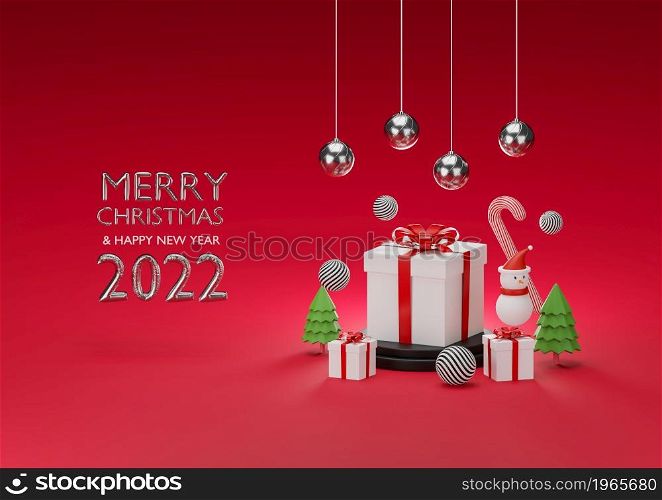 2022 Merry Christmas and Happy new year greeting card, 3d Style