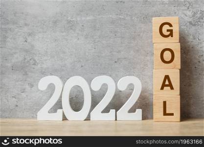 2022 New Year text with GOAL block. Resolution, strategy, plan, motivation, reboot, business and holiday concepts