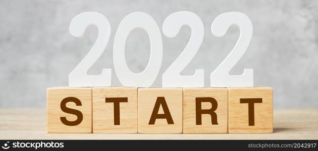 2022 New Year text with START block. Resolution, strategy, plan, motivation, goal, reboot, business and holiday concepts