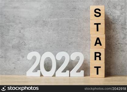 2022 New Year text with START block. Resolution, strategy, plan, motivation, goal, reboot, business and holiday concepts