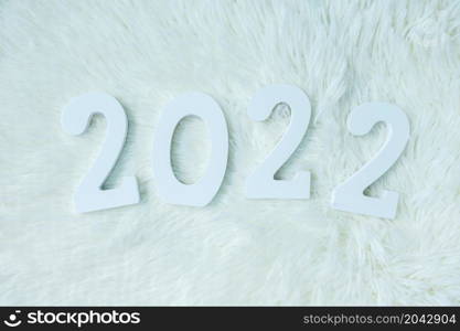 2022 white text number on white background. Resolution, plan, review, goal, start and New Year holiday concepts