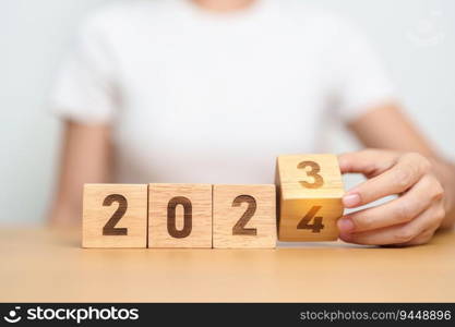 2023 change to 2024 year block on table. goal, Resolution, strategy, plan, start, budget, mission, action, motivation and New Year concepts