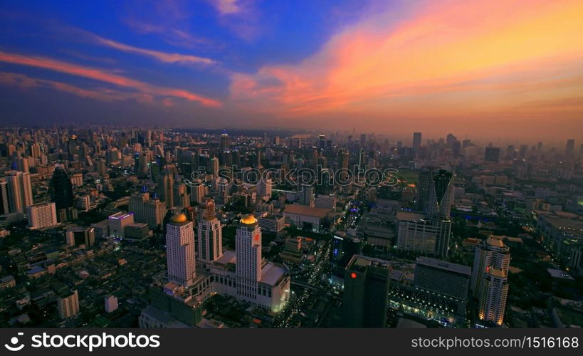 20711511 - bangkok, thailand-jan 05 aerial skyline view of bangkok cityscape with twilight sky from baiyok tower on january 05, 2013 in bangkok, thailand