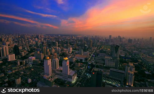 20711511 - bangkok, thailand-jan 05 aerial skyline view of bangkok cityscape with twilight sky from baiyok tower on january 05, 2013 in bangkok, thailand