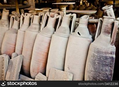 2200 years old amphoras for whine, Pompei site, Italy