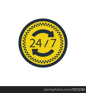 24 hour taxi service icon. Flat color design. Vector illustration.