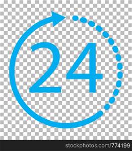 24 hours icon on transparent background. 24 hours service sign. 24 hours symbol.