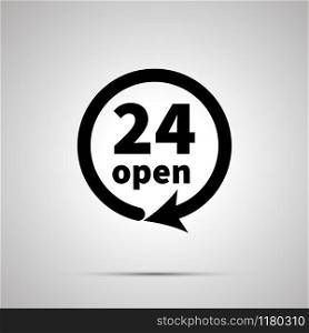 24 open sign, simple black icon with shadow. Twenty four open sign, simple black icon