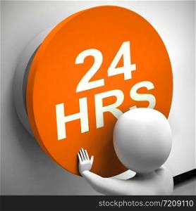 24hr service icon meaning twenty four hour store open. Also meaning delivery or assistance available - 3d illustration