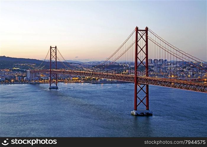 25 Abril bridge in Lisbon Portugal by twilight