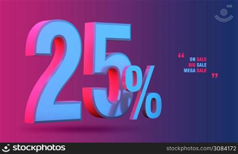 25% of sale discount 3D icon on colorful background
