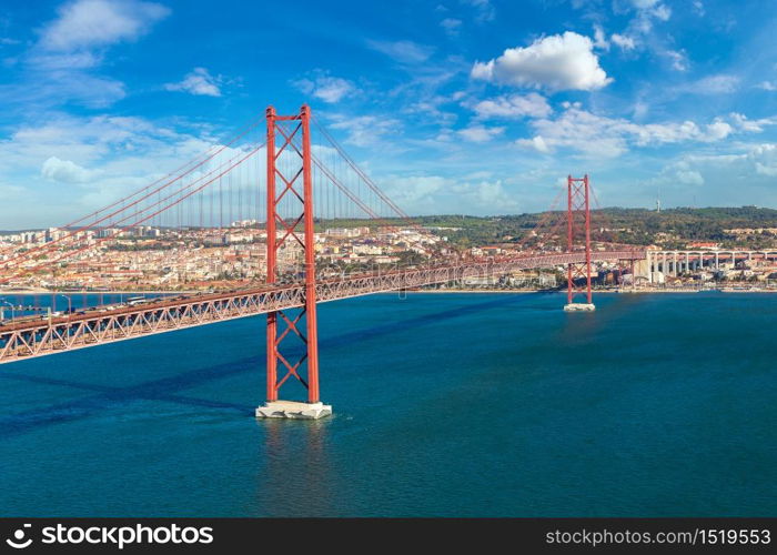 25th of April Bridge in Lisbon, Portugal in a beautiful summer day