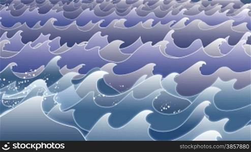 2d animation with layers of blue waves bobbing up and down