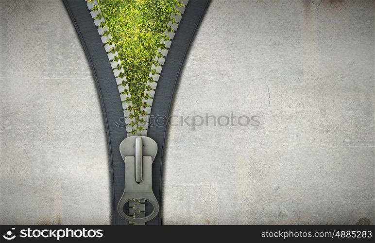 3 D zipper. Conceptual image with zipper and nature landscape