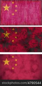 3 grunge images of the Flag of China