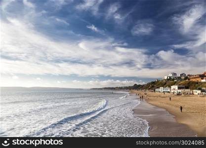 30 Dec.2014. Bournemouth beach southern England UK near to Poole known for beautiful sandy beaches popular tourist location in English south