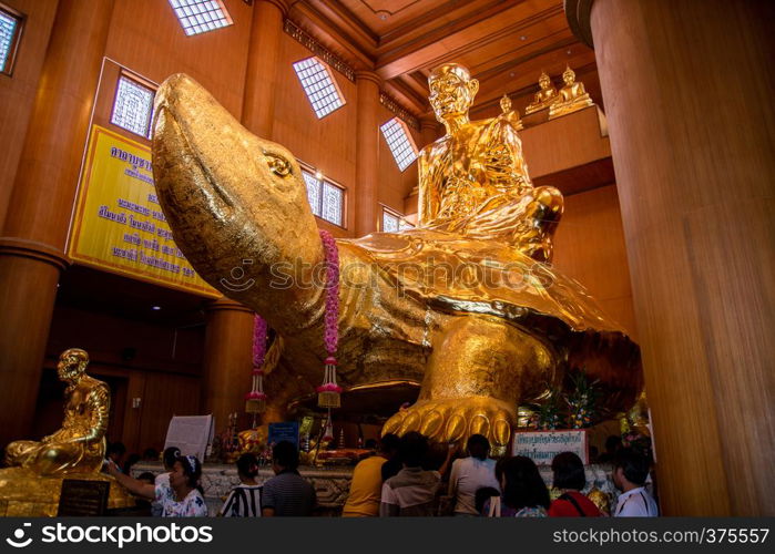 31 March 2019 at Nakorn Prathom Thailand people are travel at Wat Rai Tang Thong in Nakhon Pathom Province Many people heard the story of Luang Pu Liu. And Phaya Tao Ruen would probably be familia