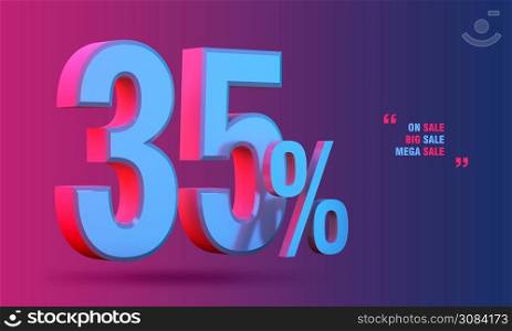 35% of sale discount 3D icon on colorful background
