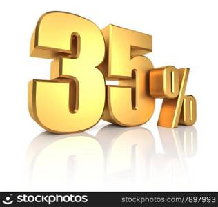 35 percent on white background with shadow. 3d rendering gold metal discount