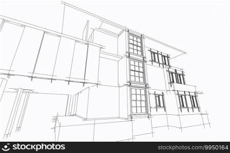 3D Abstract architecture illustration, Skyscraper geometry